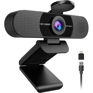 EMEET 1080P Webcam with Dual Mics, 90° FOV, USB-C Adapter - 2025