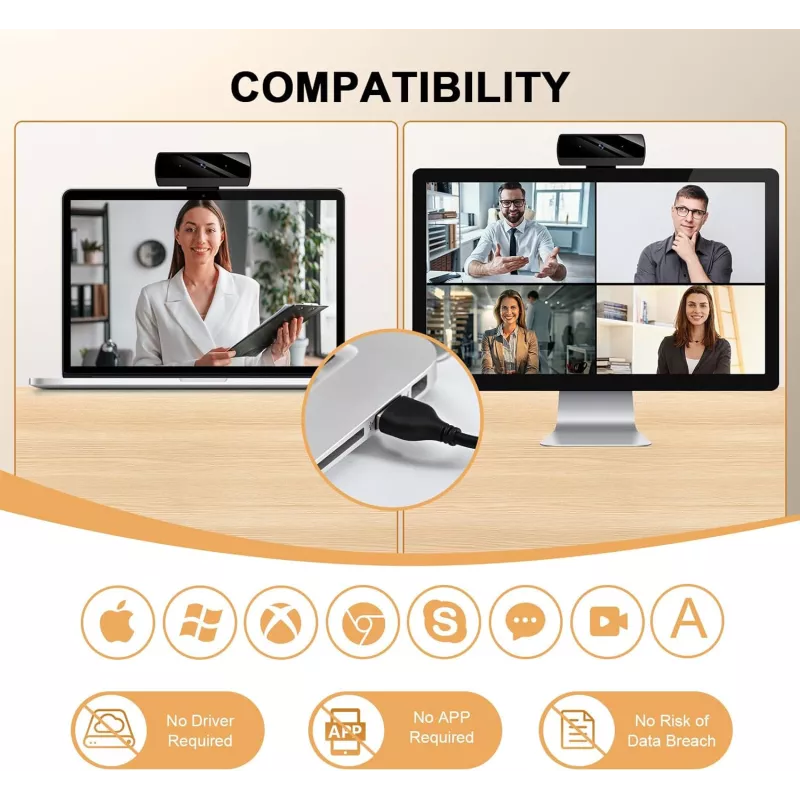 Webcam Full HD 1080P pour PC Mac - Appels Skype & Zoom