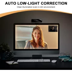 Webcam Full HD 1080P pour PC/Mac, Correction Lumière, Compatible Skype, Zoom, FaceTime, Hangouts