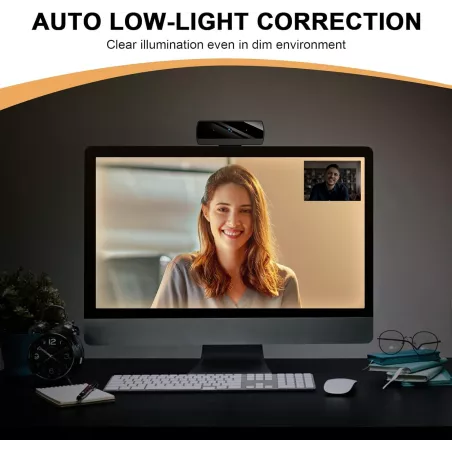 Webcam Full HD 1080P pour PC/Mac, Correction Lumière, Compatible Skype, Zoom, FaceTime, Hangouts