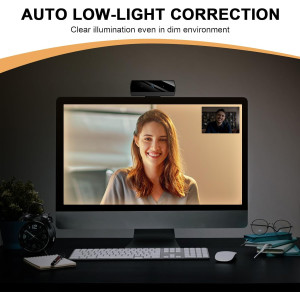 Webcam Full HD 1080P pour PC/Mac, Correction Lumière, Compatible Skype, Zoom, FaceTime, Hangouts