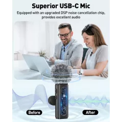 Microphone Lavalier USB-C Sans Fil Rotatif avec Réduction de Bruit pour Android, PC, Vlog, Podcast