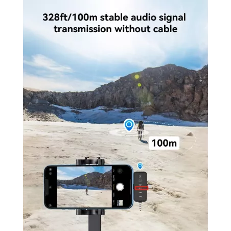 Microphone Sans Fil 3-en-1 PQRQP pour iPhone/Android/Appareil Photo, 328ft Portée, 18H Autonomie