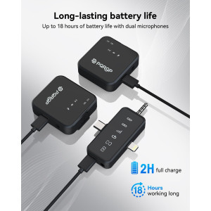 PQRQP 3-in-1 Wireless Microphone for iPhone, Android & Camera – 18H Battery