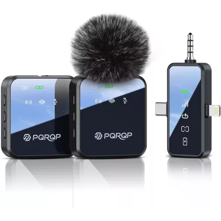 Microphone Sans Fil PQRQP 3-en-1 pour iPhone/Android/Camera