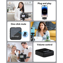 Microphone Sans Fil PQRQP 3-en-1 pour iPhone/Android/Camera