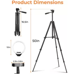 Sensyne Ring Light 10’’ avec trépied extensible 50’’, LED, support téléphone pour streaming & maquillage