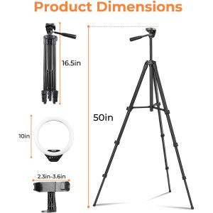 Sensyne 10 LED Ring Light & 50 Tripod Stand with Phone Holder for Videos