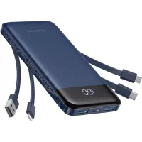 Charmast Chargeur Portable 10000mAh Slim avec Câbles Intégrés, 6 Sorties, Charge Rapide 3A pour Smartphones