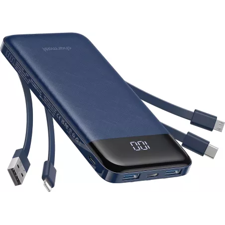 Charmast Chargeur Portable 10000mAh Slim avec Câbles Intégrés, 6 Sorties, Charge Rapide 3A pour Smartphones