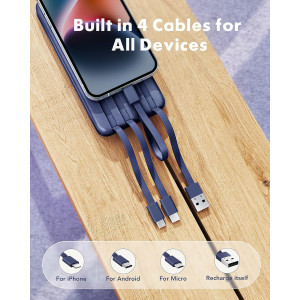 Charmast 10000mAh Portable Charger with Built-In Cables & Fast Charging