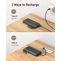 VEEKTOMX Power Bank 10000mAh avec câbles intégrés, charge rapide USB-C, compatible iPhone 17/16/15/14 & Android