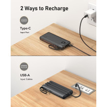 VEEKTOMX 10000mAh Portable Charger with Built-in Cables for iPhone & Android