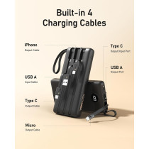 Powerbank 10000mAh avec câbles intégrés - Charge rapide USB-C
