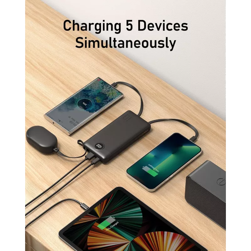 Powerbank 10000mAh avec câbles intégrés - Charge rapide USB-C