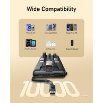 Powerbank 10000mAh avec câbles intégrés - Charge rapide USB-C