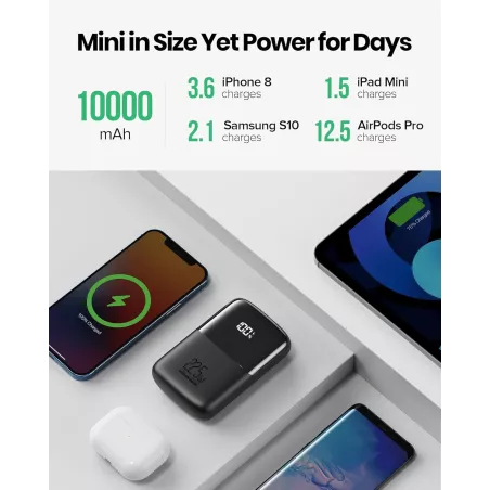 INIU Power Bank 10000mAh 22.5W Ultra Compact avec Charge Rapide USB-C & Support Téléphone pour iPhone 15-17, Samsung, Google