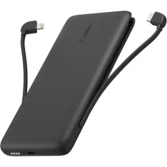 Chargeur Portable Belkin 10,000mAh 23W avec Câbles USB-C & Lightning Intégrés, Charge Double Pass-Through