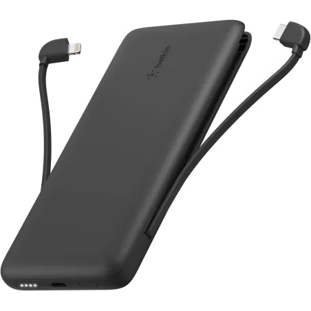 Chargeur Portable Belkin 10,000mAh 23W avec Câbles USB-C & Lightning Intégrés, Charge Double Pass-Through
