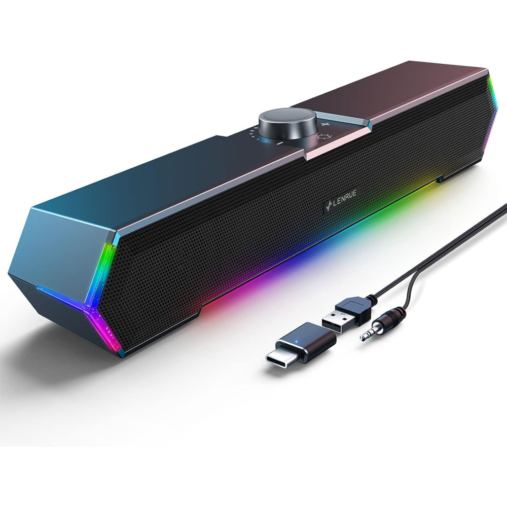 LENRUE G11 USB-C Computer Speakers with Touch Lights & Clear Sound