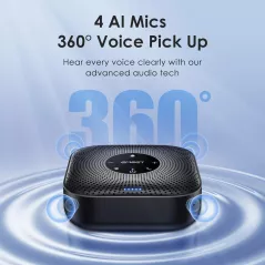 Enceinte de conférence EMEET M0 Plus, 4 micros AI, 360° voix, réduction bruit, USB-C, Bluetooth, 8-16 pers.