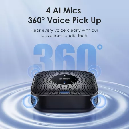 Enceinte de conférence EMEET M0 Plus, 4 micros AI, 360° voix, réduction bruit, USB-C, Bluetooth, 8-16 pers.
