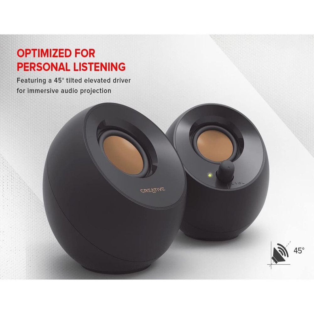 Creative Pebble 2.0 USB Desktop Speakers with Far-Field Drivers - Black