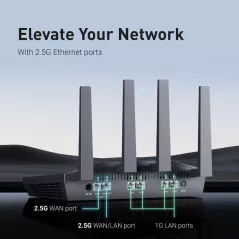 GL.iNet GL-MT6000 Flint 2 Routeur WiFi 6 Haut Débit, 2 Ports Ethernet 2.5G, VPN Longue Portée
