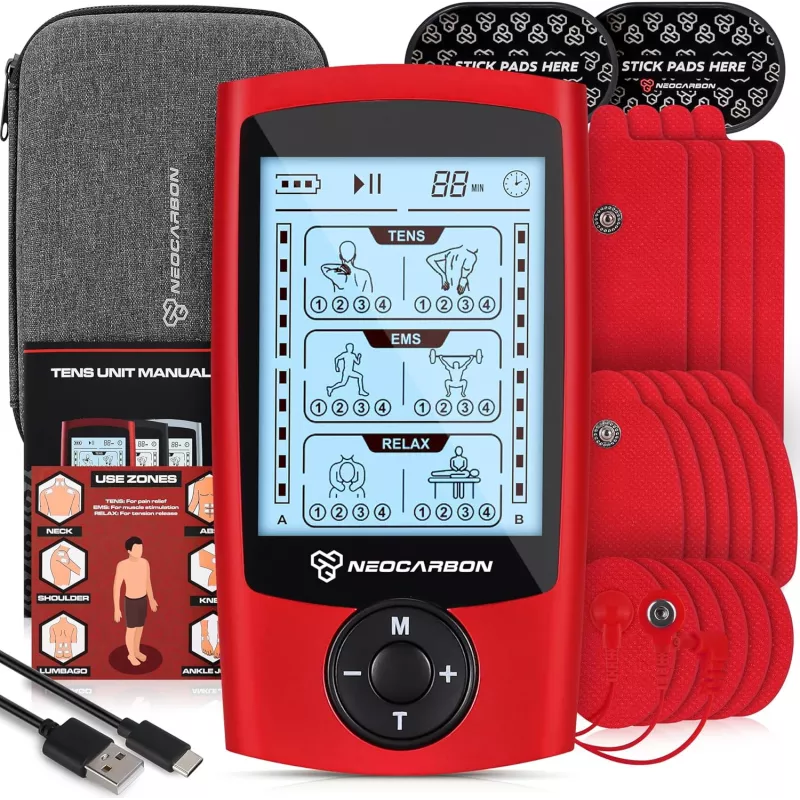 Stimulateur musculaire TENS EMS rouge pour douleur rapide