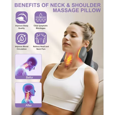 Appareil de Massage Shiatsu Cou avec Chaleur, Masseur Électrique Portable sans Fil, Soulagement Douleur Musculaire