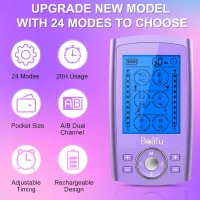 Belfiu Stimulateur Musculaire TENS & PMS 24 Modes, Soulagement Douleur, 10 Électrodes, Sac Range-Poussière