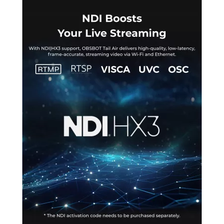 OBSBOT Tail Air NDI 4K Caméra PTZ AI avec Contrôle Gestuel, HDMI/USB-C, Streaming Vidéo Live