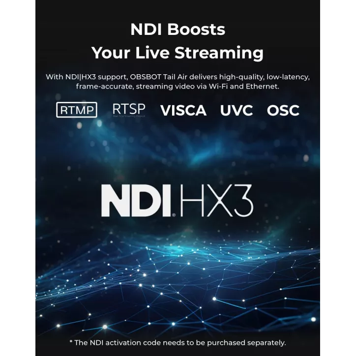 OBSBOT Tail Air NDI 4K Caméra PTZ AI avec Contrôle Gestuel, HDMI/USB-C, Streaming Vidéo Live