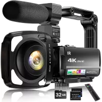 Caméra Vidéo 4K 64MP Vlogging écran tactile 3 Zoom 18X Vision Nuit + Micro Externe, Stabilisateur, Carte 32G & 2 Batteries