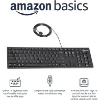 Amazon Basics Full-Sized Wired QWERTY Keyboard – Black, Reliable