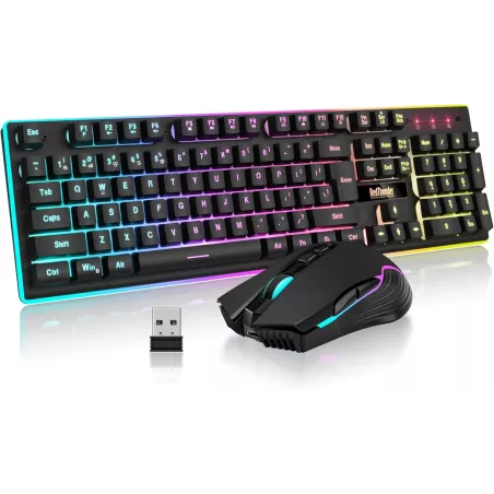 Clavier Gamer RedThunder K10 Sans Fil LED + Souris 3200DPI Noir