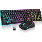 RedThunder K10 Wireless Gaming Keyboard & Mouse Combo, LED Backlit, Mechanical Feel, 7D 3200DPI, Rechargeable
