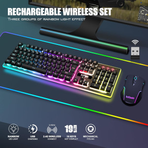 RedThunder K10 Wireless Gaming Keyboard & Mouse Combo – LED Backlit, Mechanical Feel