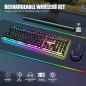 RedThunder K10 Wireless Gaming Keyboard & Mouse Combo, LED Backlit, Mechanical Feel, 7D 3200DPI, Rechargeable