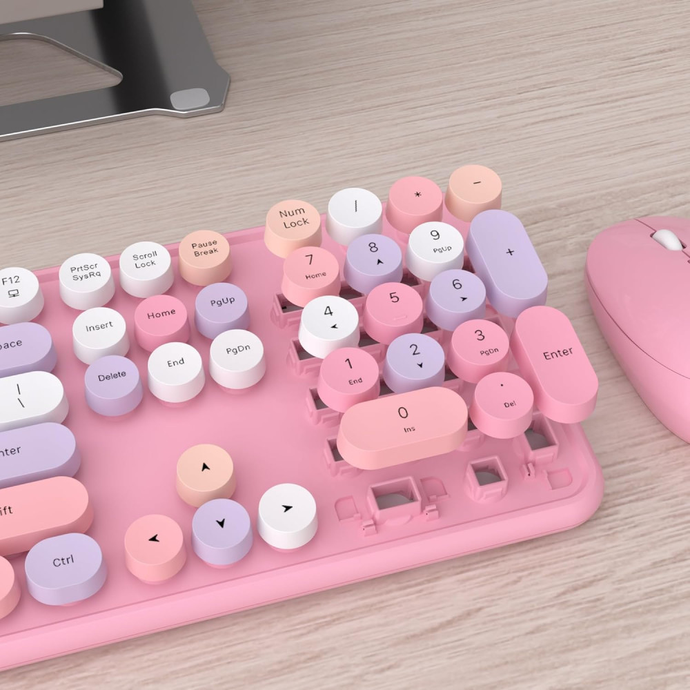 Clavier Souris Sans Fil UBOTIE Coloré Retro 2.4GHz Rose
