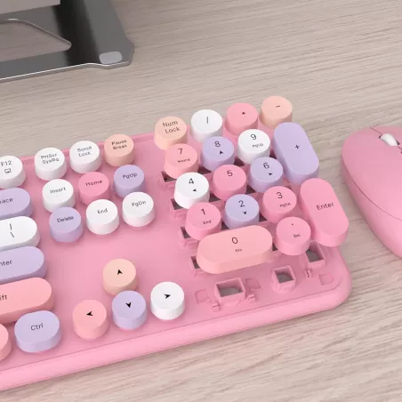 UBOTIE Combo Clavier-Souris Sans Fil Coloré 2.4GHz, Clavier Rétro Pleine Taille, Souris Optique Rose