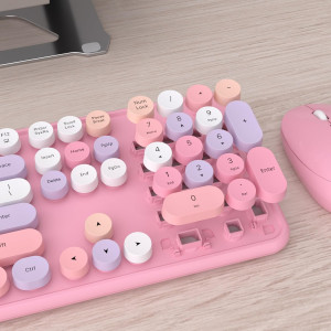 Clavier Souris Sans Fil UBOTIE Coloré Retro 2.4GHz Rose