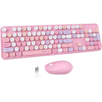 UBOTIE Colorful Wireless Keyboard & Mouse Combo, Retro Style, Pink