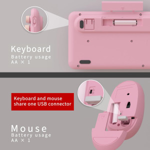 UBOTIE Colorful Wireless Keyboard & Mouse Combo, Retro Style, Pink
