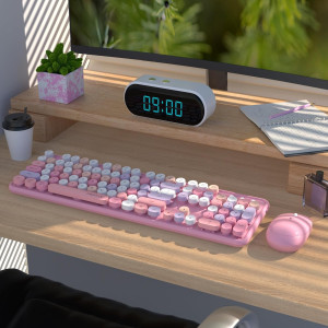 Clavier Souris Sans Fil UBOTIE Coloré Retro 2.4GHz Rose