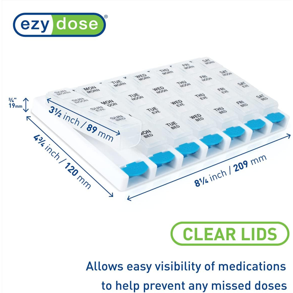 EZY DOSE Weekly Pill Case - 7-Day Vitamin Organizer, 4x Daily, BPA Free