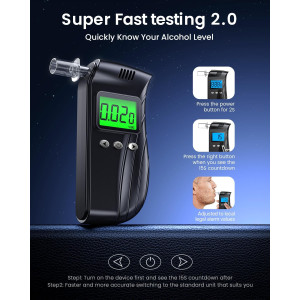 Professional Breathalyzer with 10 Mouthpieces | Accurate Portable Alcohol Tester