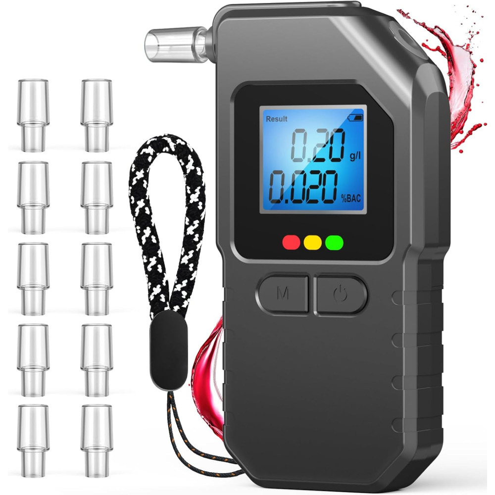 Professional Portable Breathalyzer with Voice & LCD Display - 10 Mouthpieces