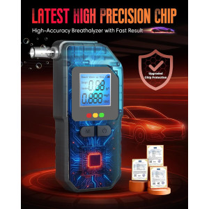 Professional Portable Breathalyzer with Voice & LCD Display - 10 Mouthpieces