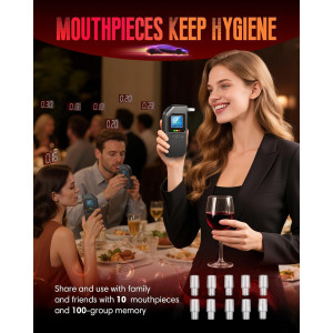 Professional Portable Breathalyzer with Voice & LCD Display - 10 Mouthpieces